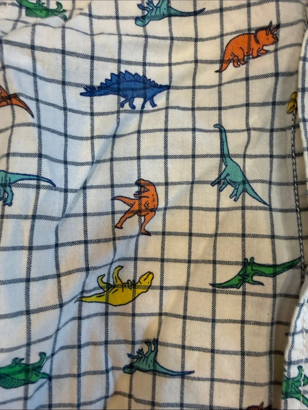 Cat & Jack White Grid Short Sleeve Button-Up with Colorful Dinosaurs